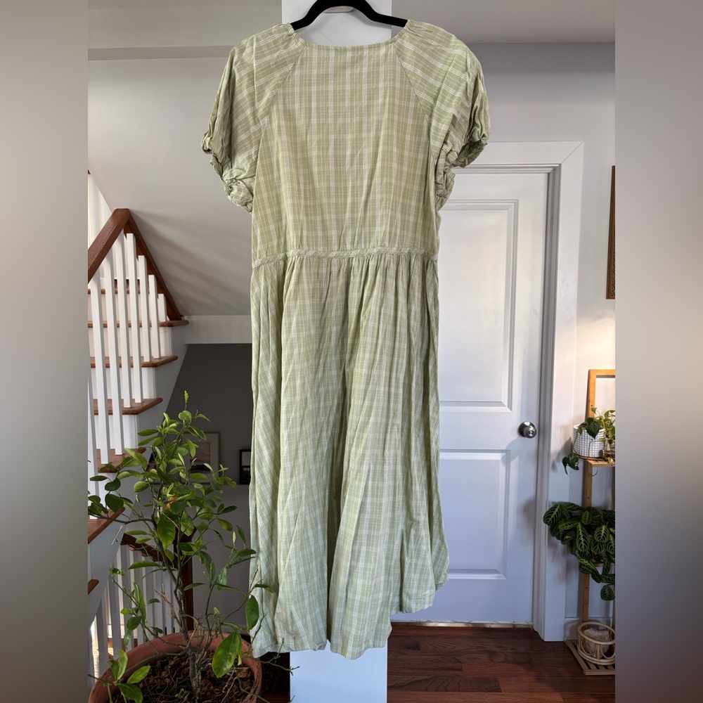 Madewell Light Green Plaid Midi Dress - Picture 5 of 8